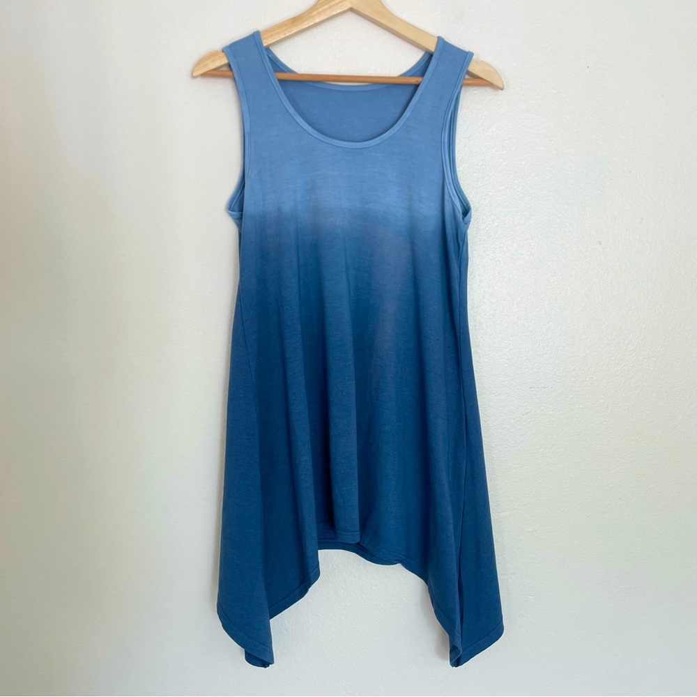 Blue Ombre High Low Shark Bite Hem Tunic Tank Top Size Small